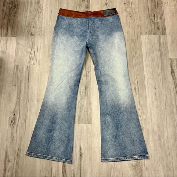 Generation Kiss x Dolls Kill stretchy flare jeans brown fringe Cowboy sz XL - Picture 3 of 13